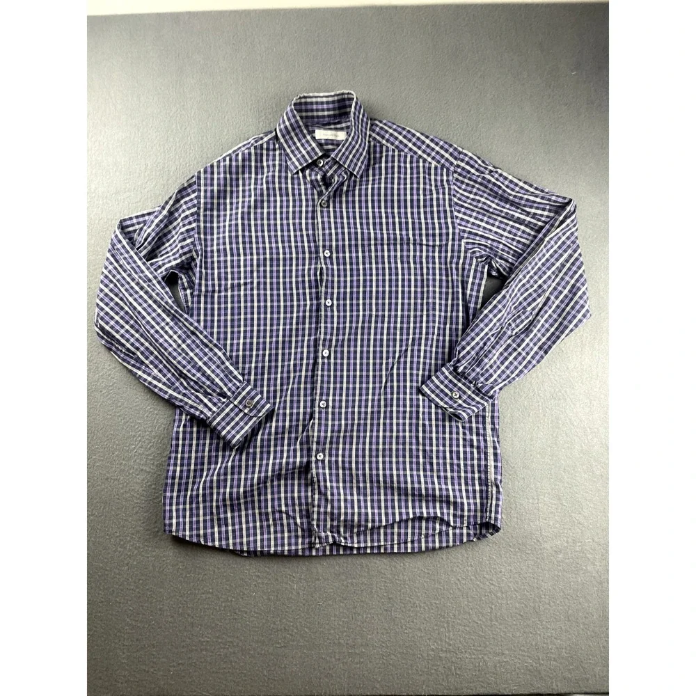 Ermenegildo Zegna Button Down Shirt Men's L Purple Gingham Plaid Designer Luxury